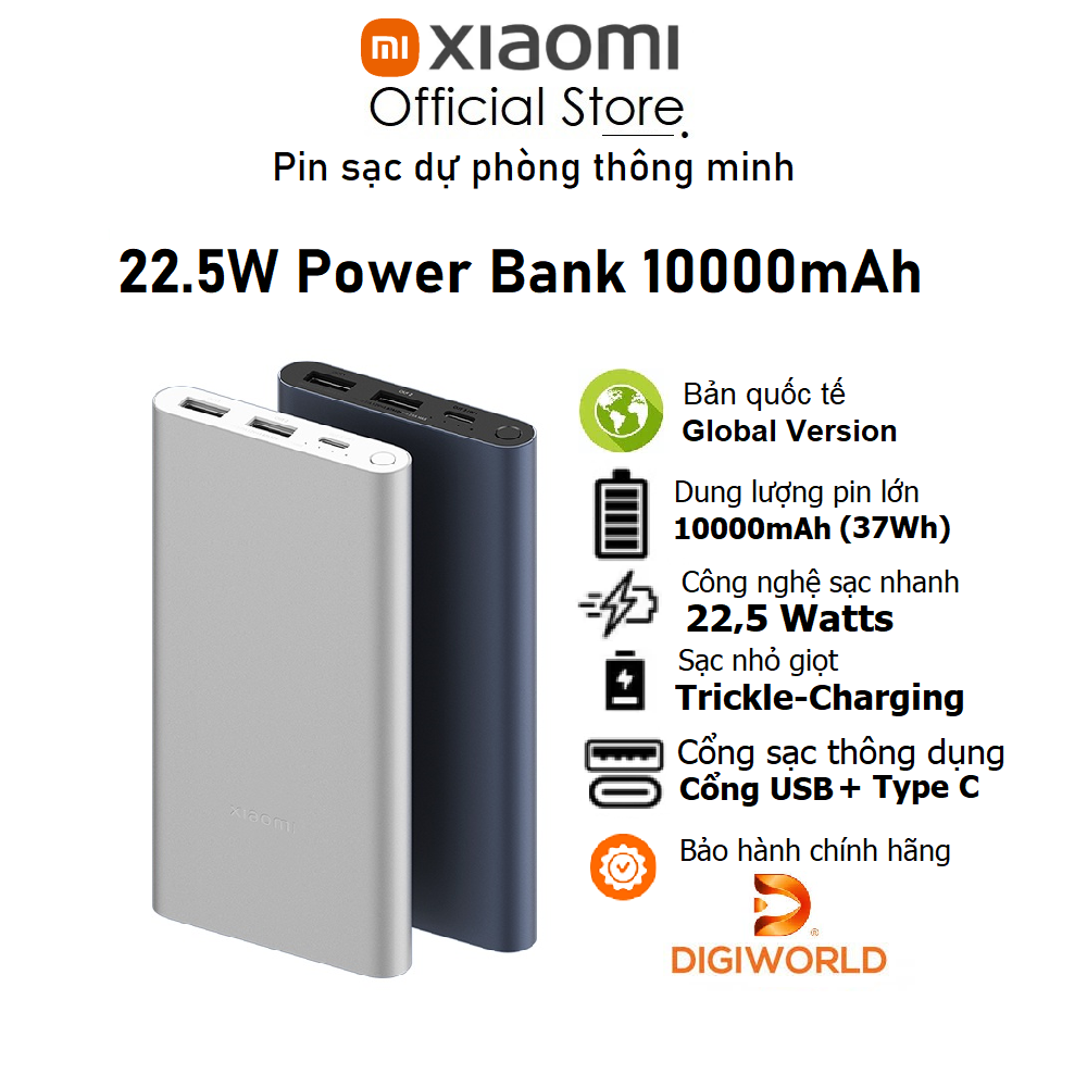 Pin sạc dự phòng Xiaomi 10000 mAh Gen 4 22.5W cổng Type C Bản quốc tế - Hàng Chính Hãng