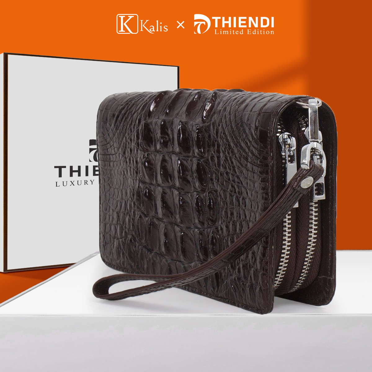 Ví da của nam cầm tay da cá sấu thật cao cấp hàng hiệu Kalis x Thiendi WANH02
