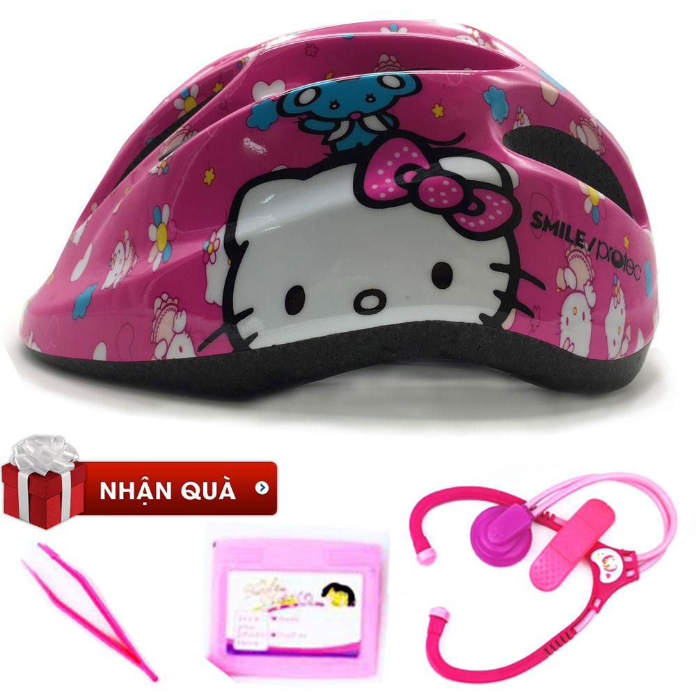 [ Tặng 3 Món Đồ Chơi Bất Kỳ ] Mũ Bảo Hiểm Xe Đạp Trẻ Em Protec Smile (WT - 024) Họa Tiết Kitty Hồng Tặng Đồ Chơi Bác Sĩ Cho Bé Dành Cho Bé Gái Từ 2 Đến 12 Tuổi - AFAST VIỆT NAM