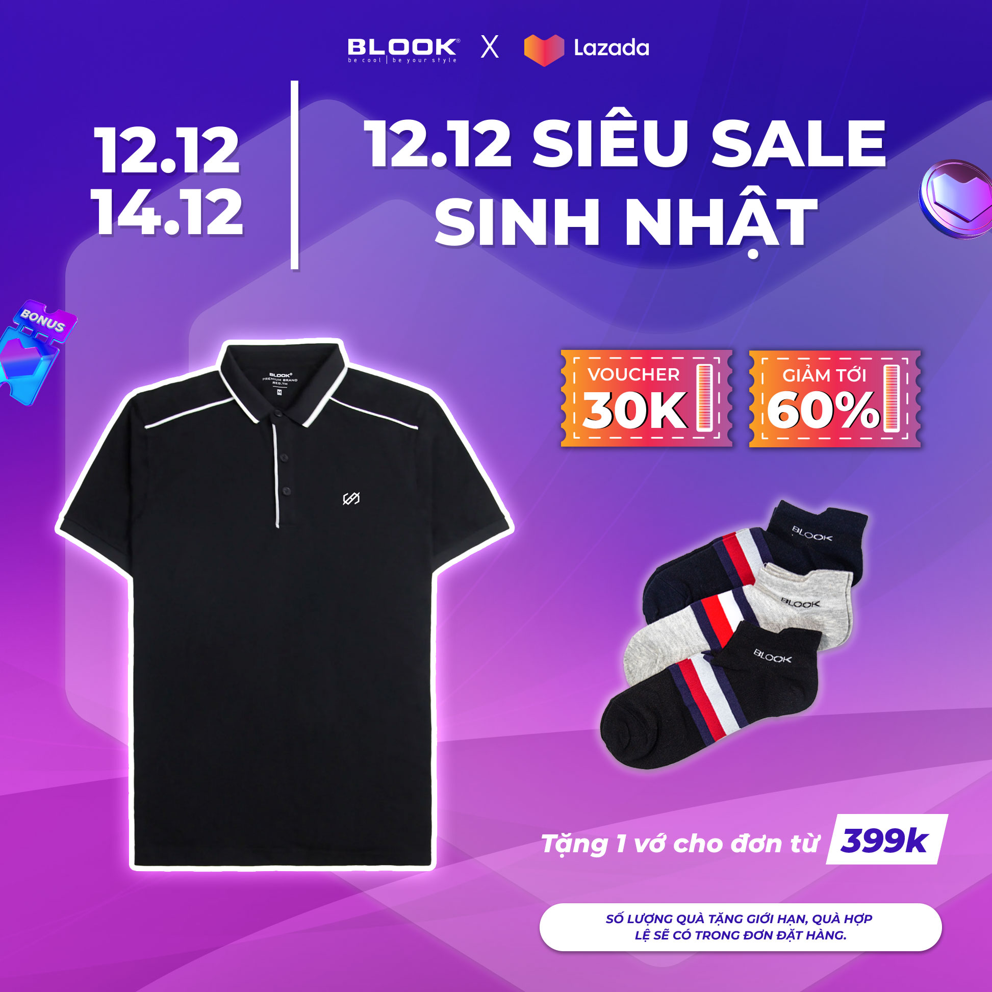 Áo polo premium BLOOK Vải thun gân cá sấu màu Đen in logo BS sang trọng mã 35620