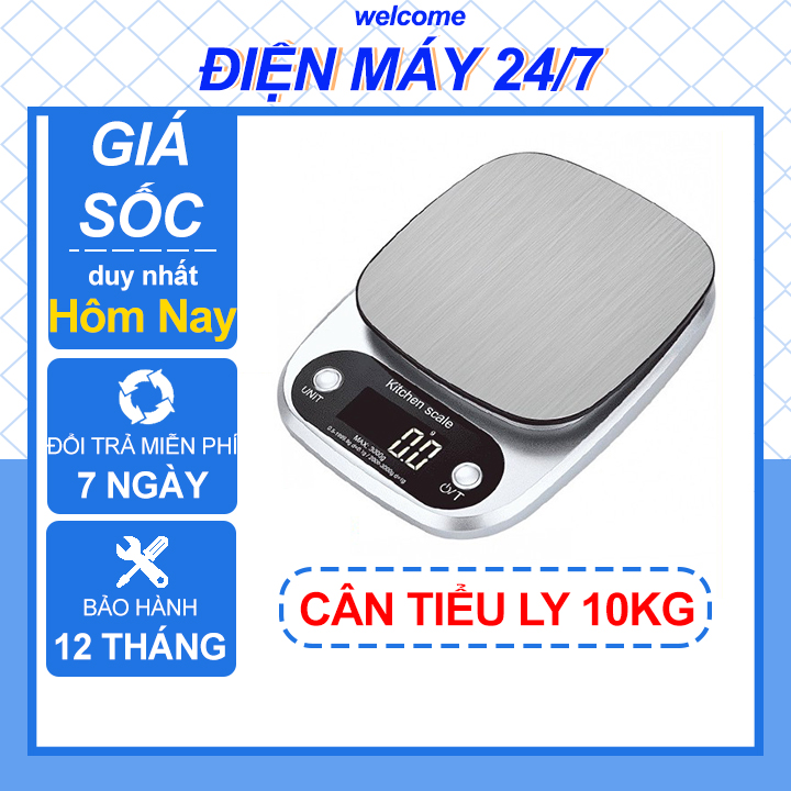 Cân Tiểu Ly Điện Tử Mini Định Lượng Từ 1gram Đến 10kg, Cân Điện Tử Làm Bánh Cho Độ Chính Xác Cao + Tặng Kèm 2 Pin AA