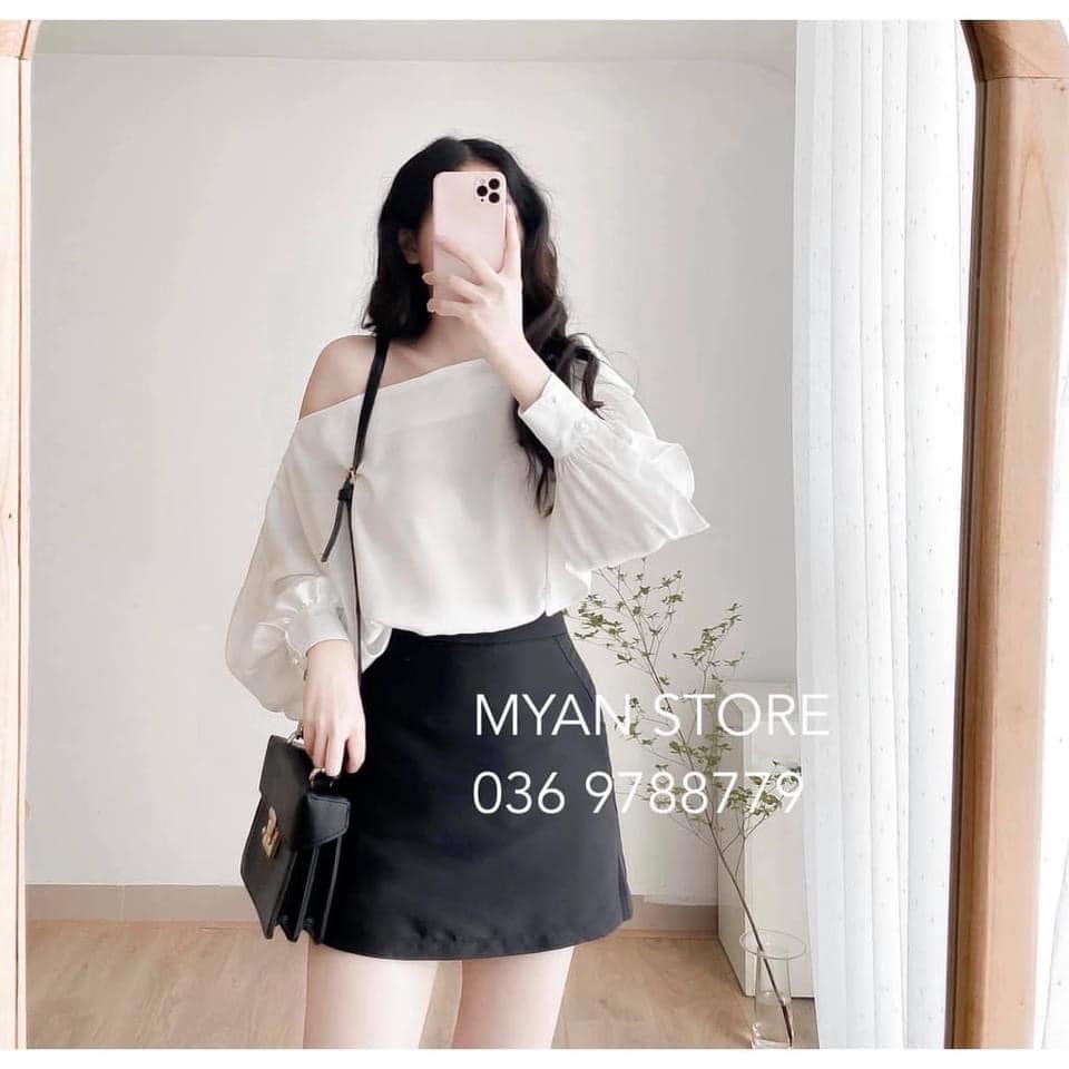 Áo sơ mi tiểu thư lệch vai, tay rơi