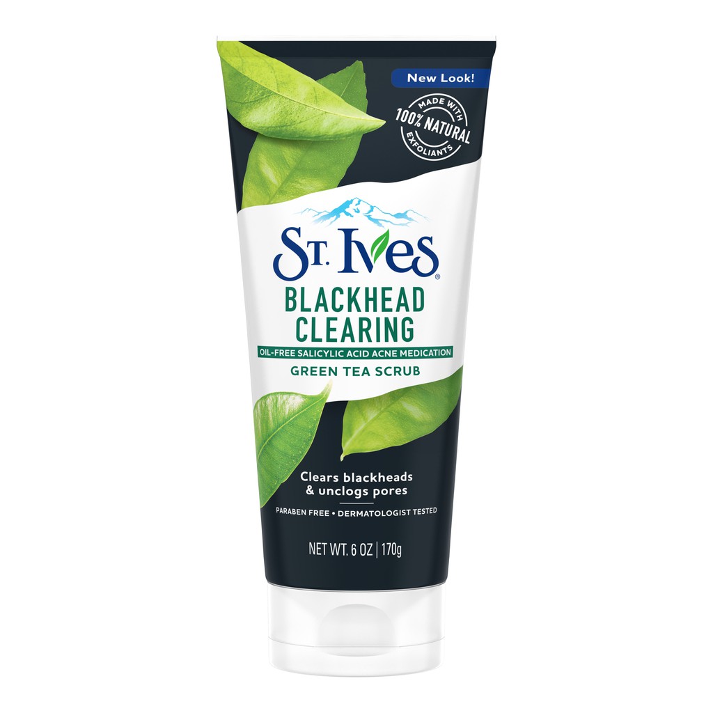 Srm tẩy tế bào chết Stives Green Tea Scrub, thành phần thiên nhiên an toàn cho da giúp làm sạch, tẩy tế bào chết và mụn đầu đen