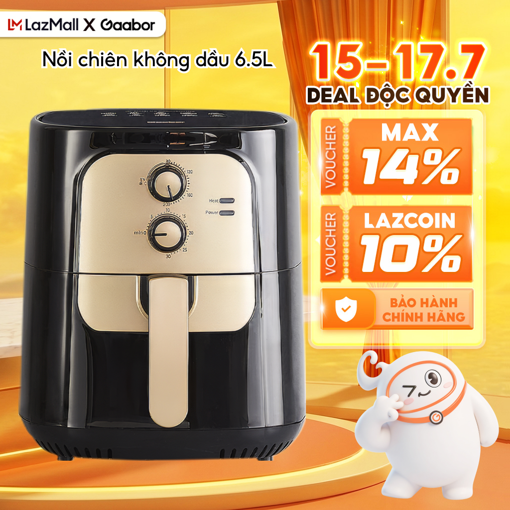 Nồi chiên không dầu GAABOR 6.5 lít AF65M-BK01A công suất 1400W vỉ chiên rời tách dầu - Bảo hành 12 tháng 1 đổi 1