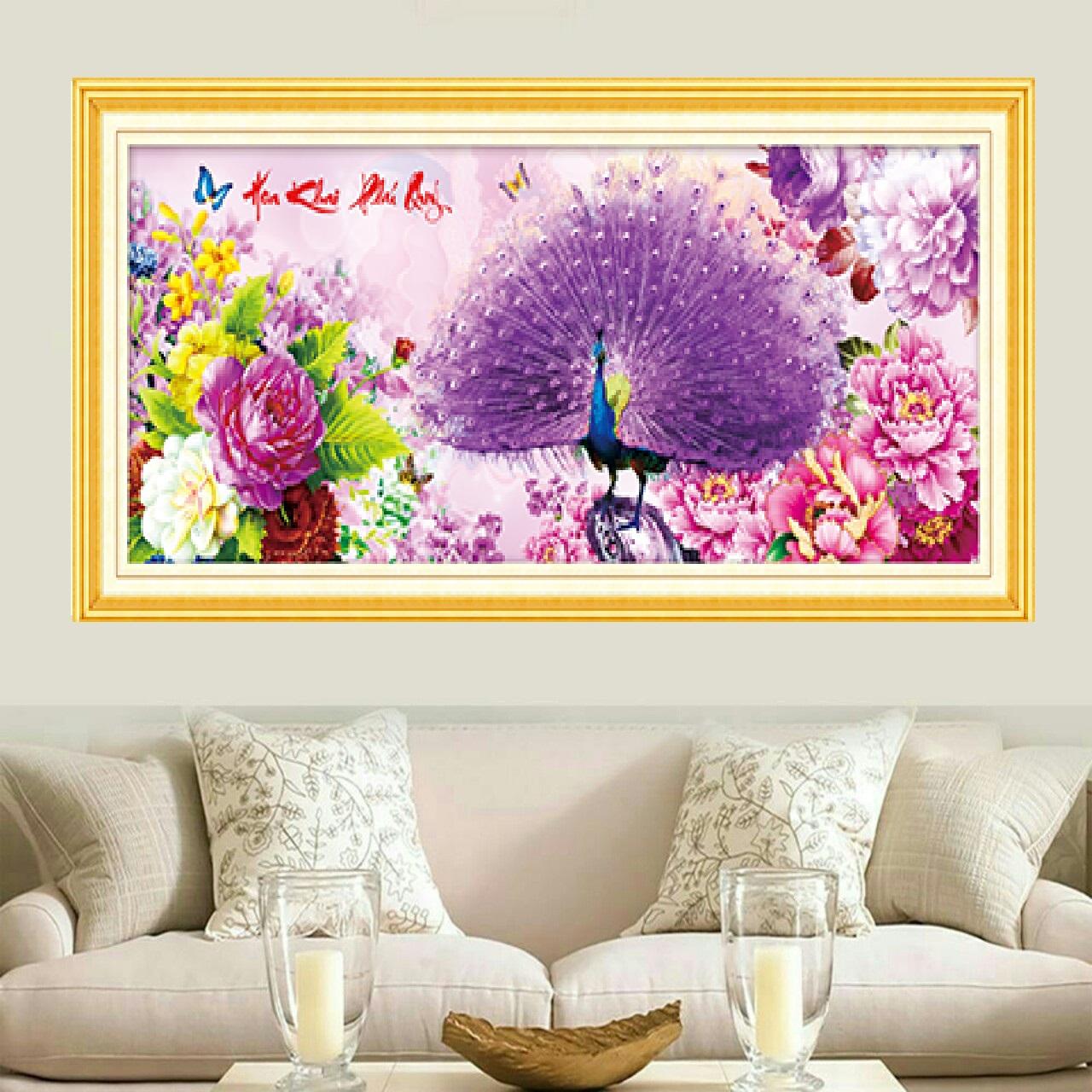 Tranh đính đá mẫu mới Hoa Khai Phú Quý-KT: 160x75