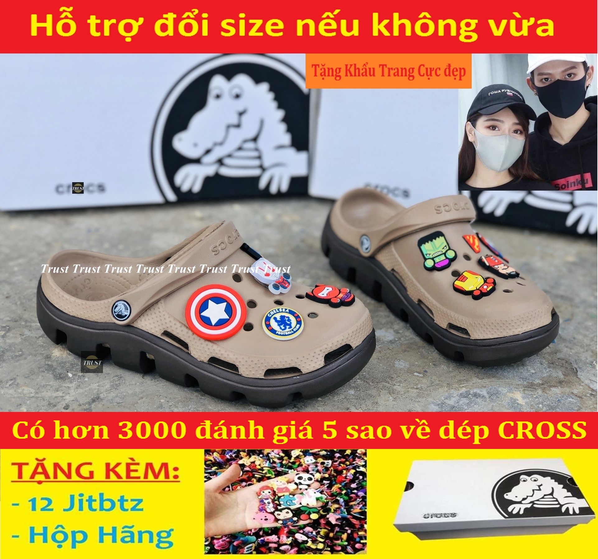 Giảm giá Dép sục Crocs duet quai ngang nam và nữ màu nâu, cá tính siêu nhẹ  đi mưa đi nắng thoải mái chống trơn trượt, có nhiều lỗ thoát hơi thông