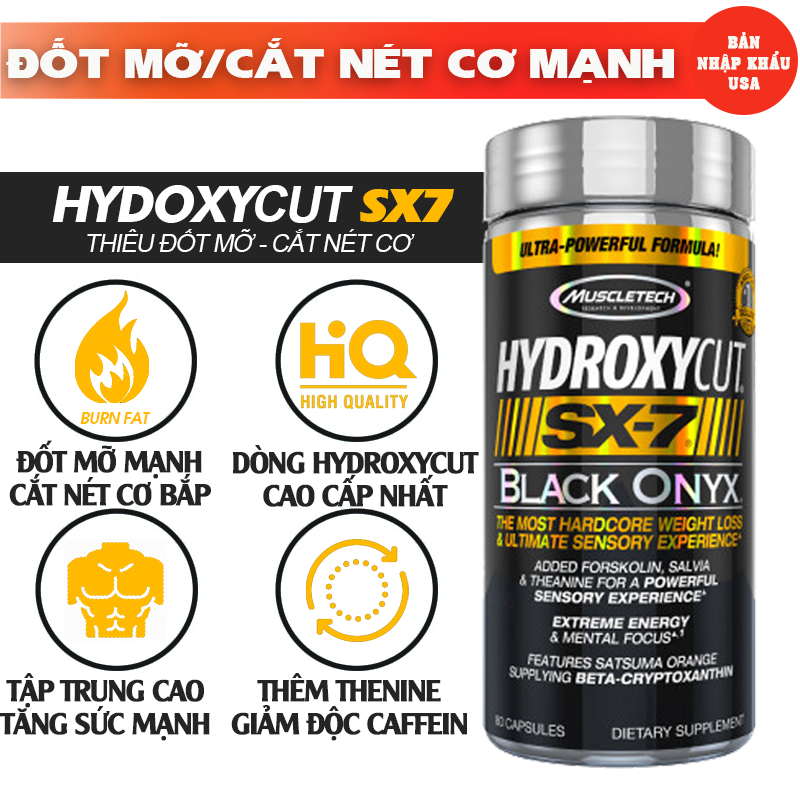 Hydroxycut SX7 Black Onyx hỗ trợ đốt mỡ (80 Viên) [BẢN NHẬP KHẨU]