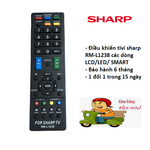 Điều khiển tivi sharp RM-L1238, Remote tivi sharp các dòng lcd,led,smart hàng tốt, Bảo hành 6 tháng
