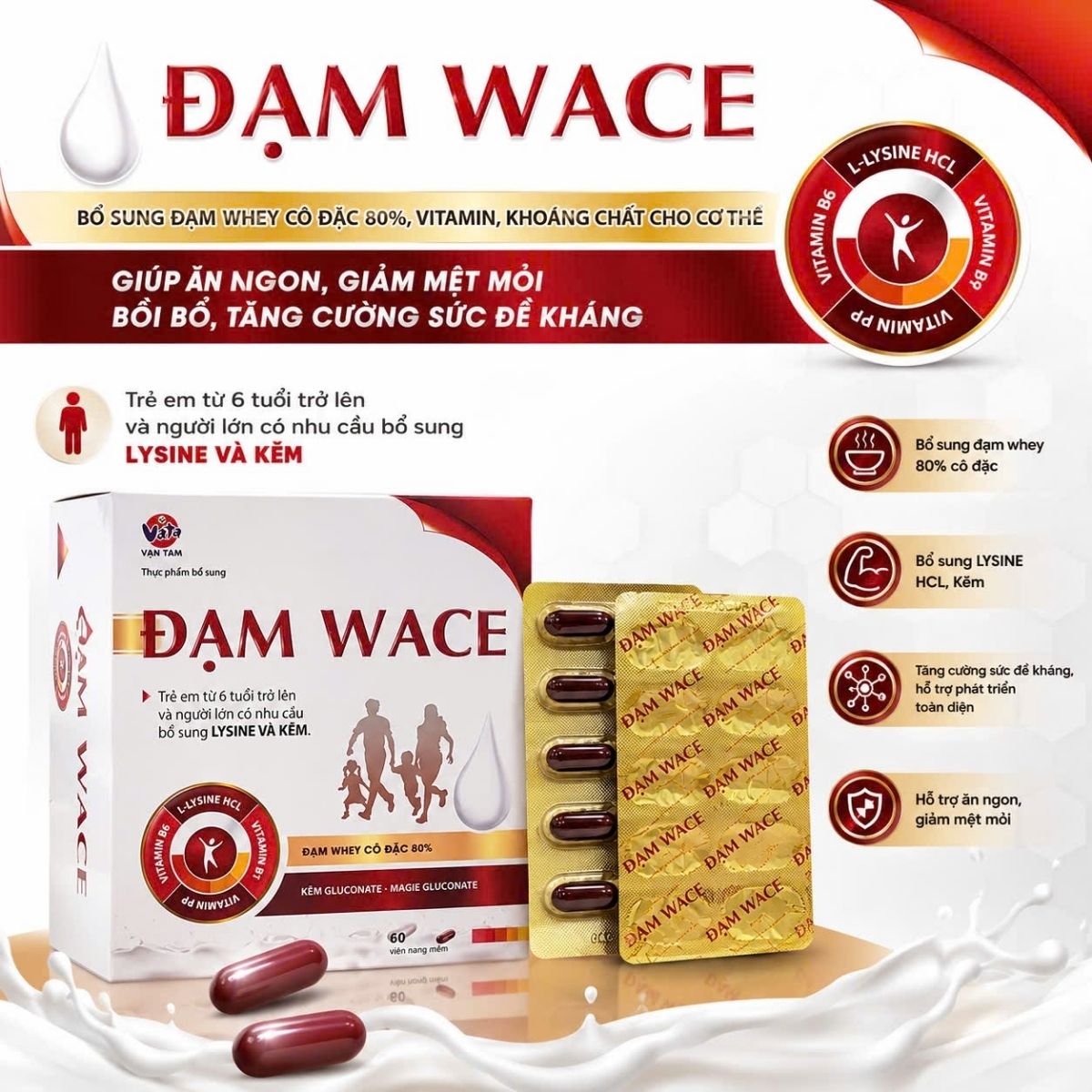 ĐẠM WACE – BỔ SUNG ĐẠM WHEY, ĐỒNG HÀNH CÙNG SỨC KHỎE MỖI NGÀY Khi chế độ ăn hằng ngày chưa cung cấp đầy đủ đạm, vitamin và khoáng chất, việc bổ sung dinh dưỡng phù hợp sẽ giúp cơ thể duy trì trạng thái khỏe khoắn và năng động hơn. Đạm Wace là thực phẩm