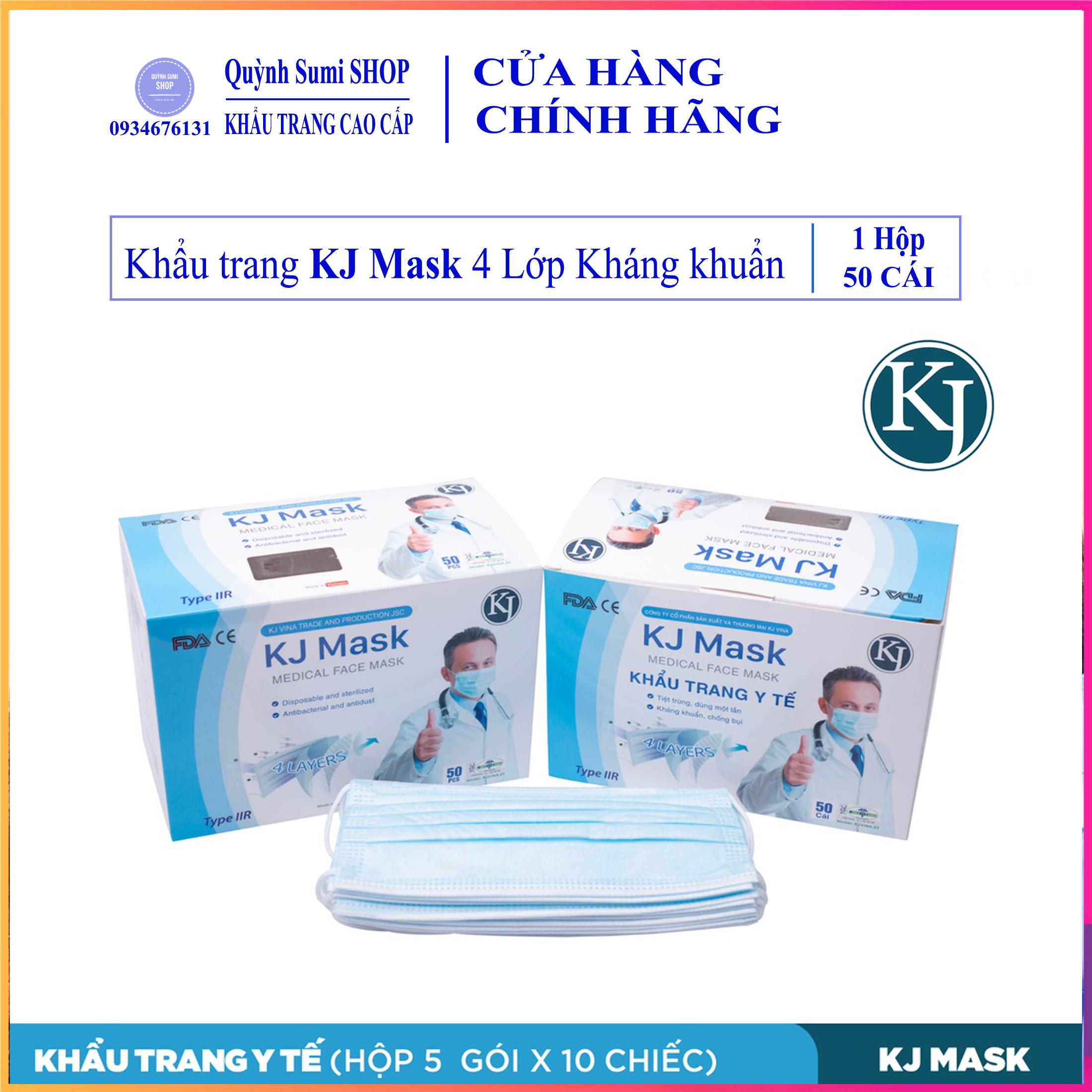 Khẩu trang y tế 4 lớp kháng khuẩn KJ Mask [ Hộp 50 chiếc ]