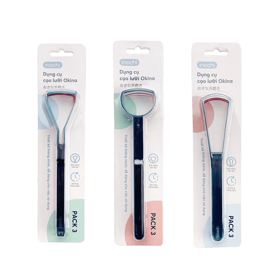 SET 3 Cây Dụng Cụ Cạo Lưỡi OKINA, Dụng Cụ Vệ Sinh Miệng Lưỡi INOCHI