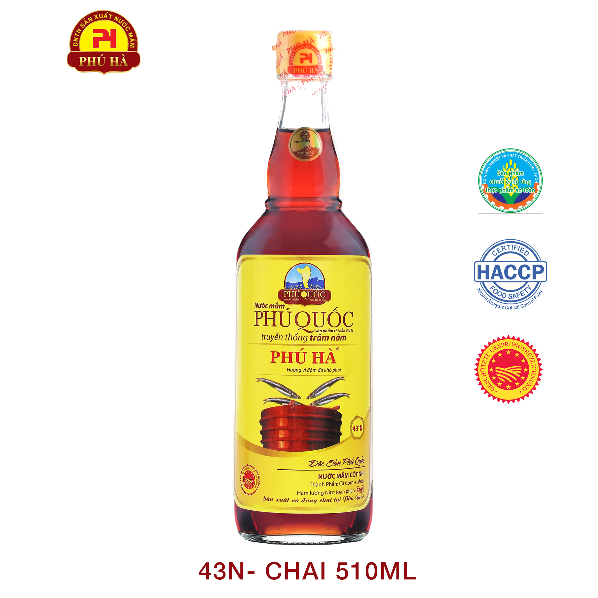Nước mắm truyền thống phú quốc phú hà chai 510ml 43n