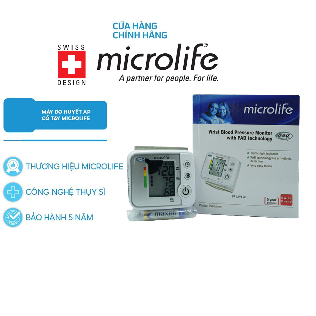 Máy đo huyết áp cổ tay tự động bp 3nv1-3e microlife
