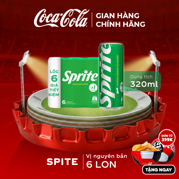 [SIÊU SALE ] Lốc 6 Lon Nước Ngọt Giải Khát Có Gas Sprite Hương Chanh 320ml/Lon Sale 25.06 Coca-Cola Chính Hãng_LD