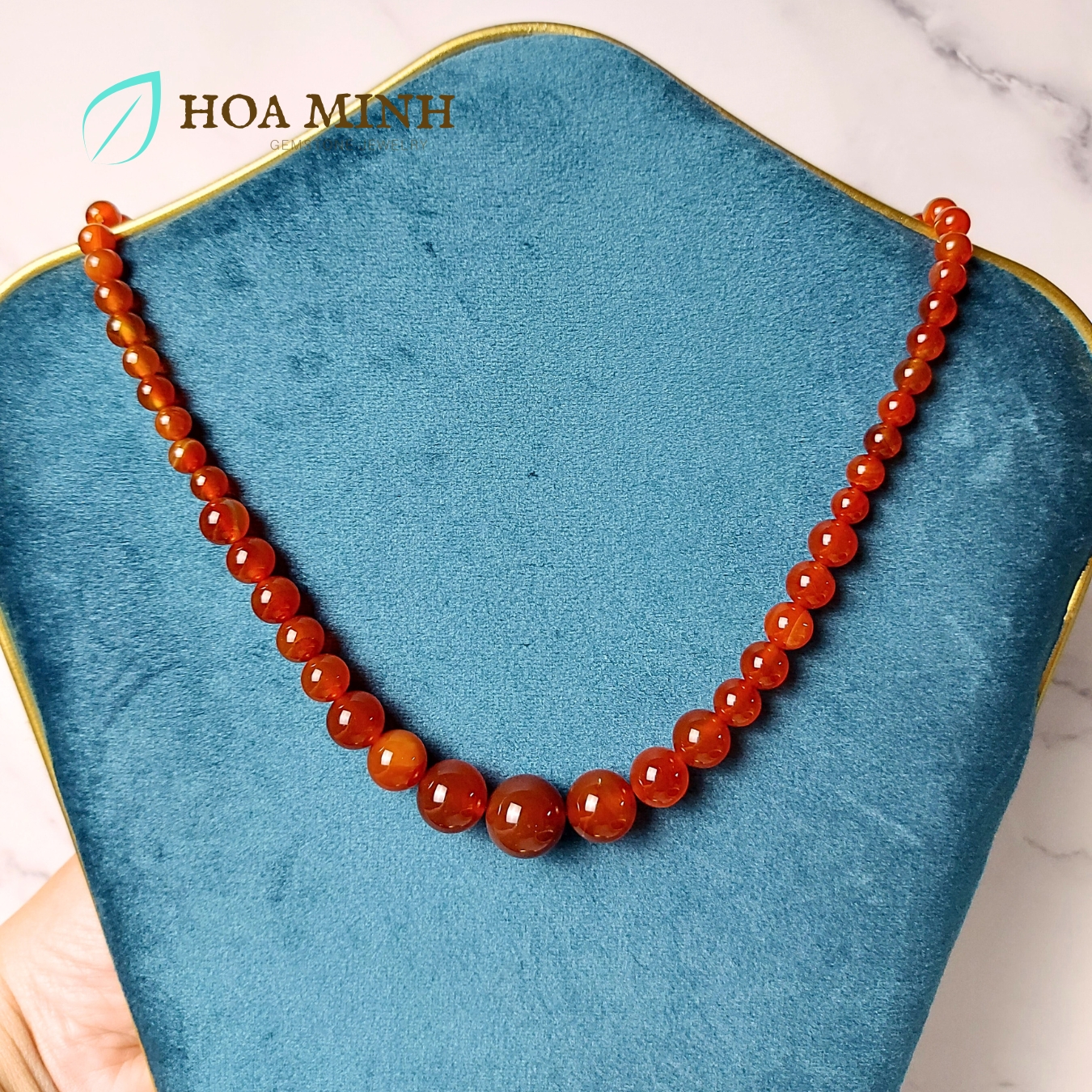  Chuỗi đeo cổ đá Mã Não đỏ cam nhiều size hạt dài dây 55cm phong cách cổ điển thanh lịch | Hoa Minh Gem 