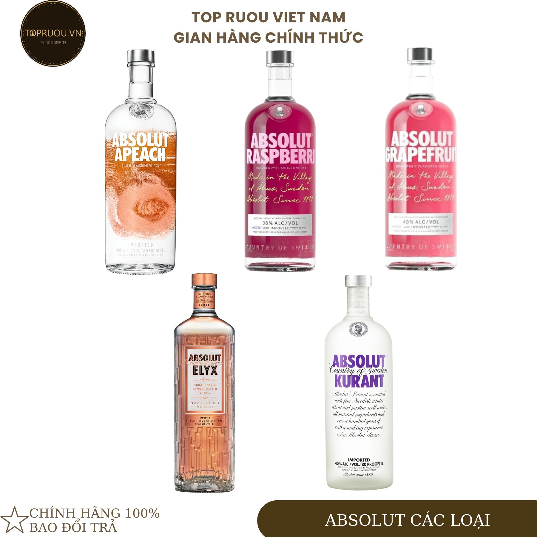 Rượu vodka absolut grapefruit - apeach - citron - elyx - kurant - mandrin - 1000ml