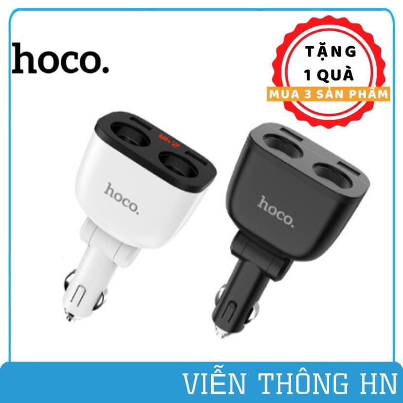 Bộ chia tẩu sạc ô tô xe hơi hoco z28 2 tẩu và 2 cổng usb dòng ra 2.1 công suất 80w - sặc trên oto cao cấp