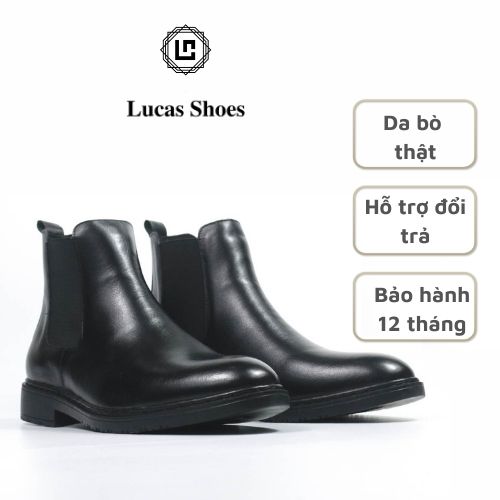Giày Chelsea Boots Classic Nam Lucas Shoes, Boots công sở da bò thật, cổ cao mũi tròn, đế cao su đúc có khâu đế - BH 1 năm