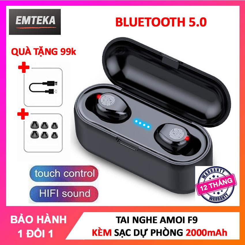 Tai nghe bluetooth 5.0 Amoi F9 kiêm sạc dự phòng 2000mAh, Điều khiển cảm ứng, màn LED báo pin, chống nước, Lỗi 1 đổi 1 trong 30 ngày đầu, tai nghe không dây, tai nghe bluetooth, tốt hơn tai nghe i11 - EMTEKA