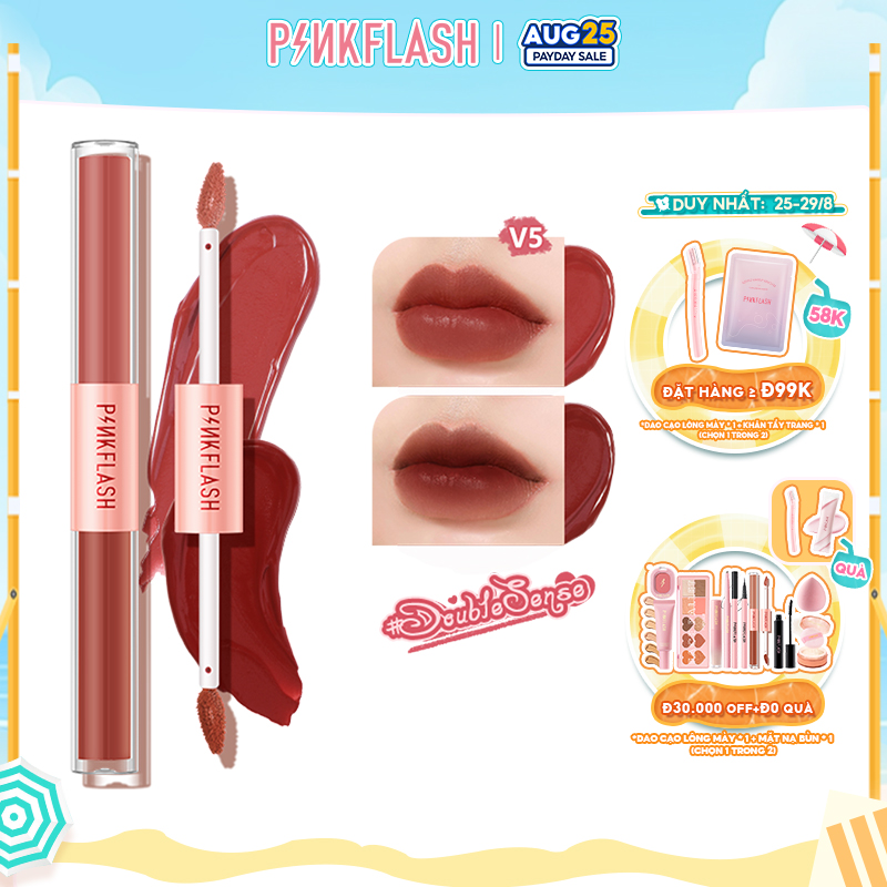 PINKFLASH son môi #DoubleSense  2 In 1 dual-ended lipstick duo lipstick liquid matte lipstick velvet tint lightweight high pigment lasting
