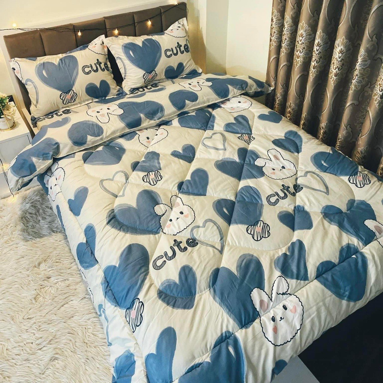 (Giá sốc) 💟 Chăn Phao Siêu Nhẹ Trần Bông Dầy Dặn Mẫu Thỏ Cute Tim Xanh, Mền Hơi Cực Ấm Chất Liệu Poly Cotton Kích Thước 1M8*2M Được Chọn Mẫu