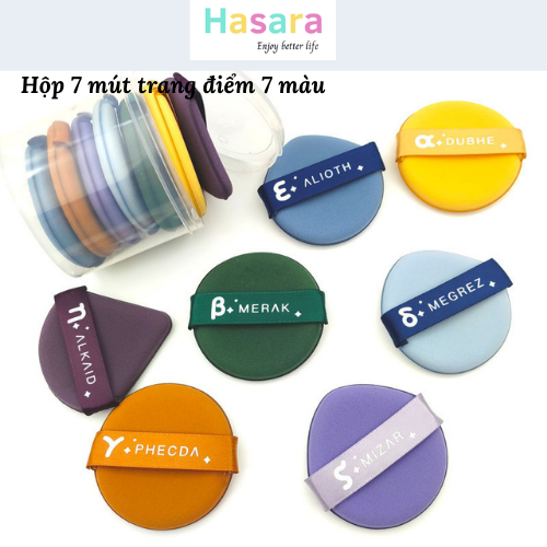 Mút tán cushion, đánh nền, dặm phấn,hộp 7 mút trang điểm đánh kem nền siêu mịn H007 - Hasara