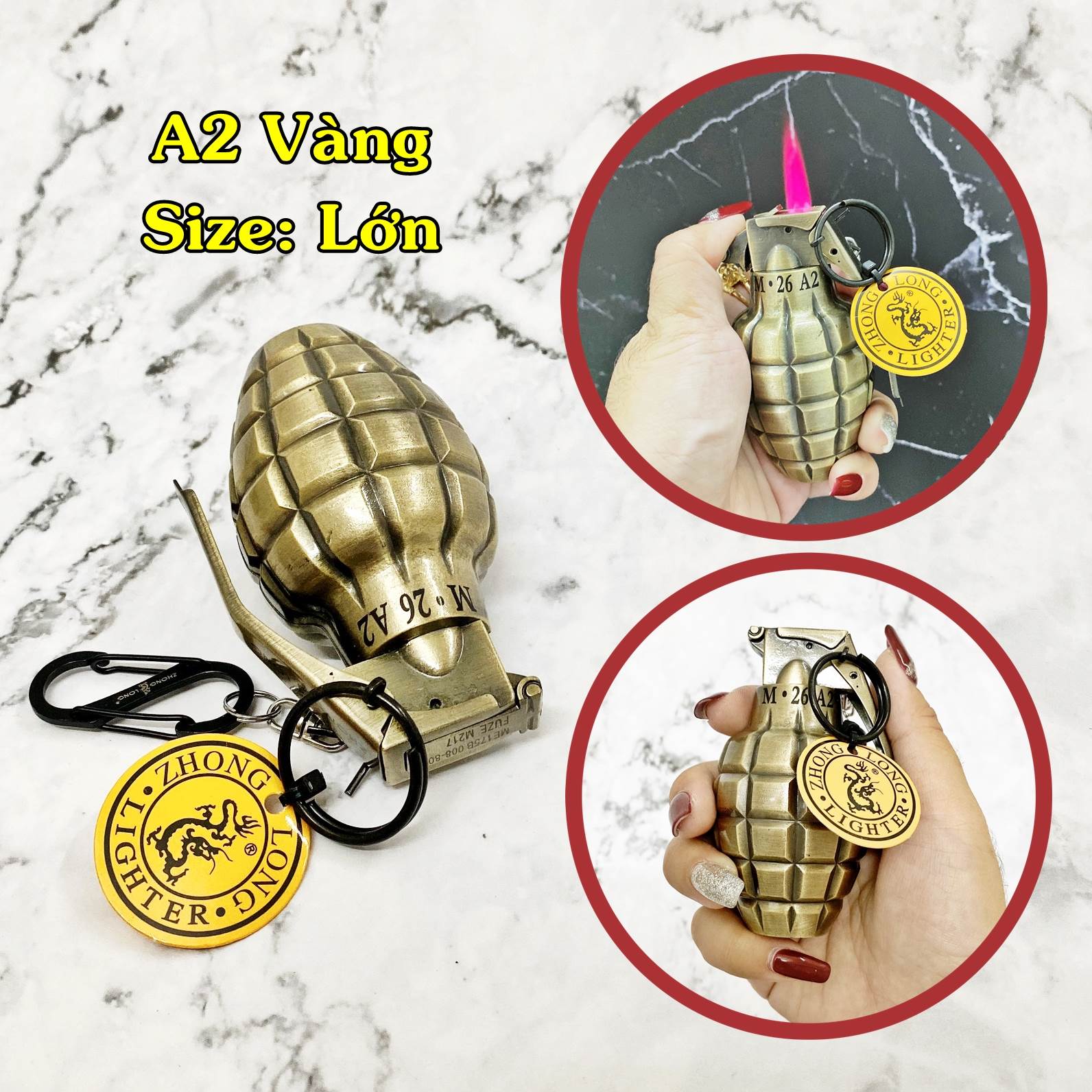 Hột quẹt khè kiêm móc khóa hình trái bóng a2 vàng size lớn
