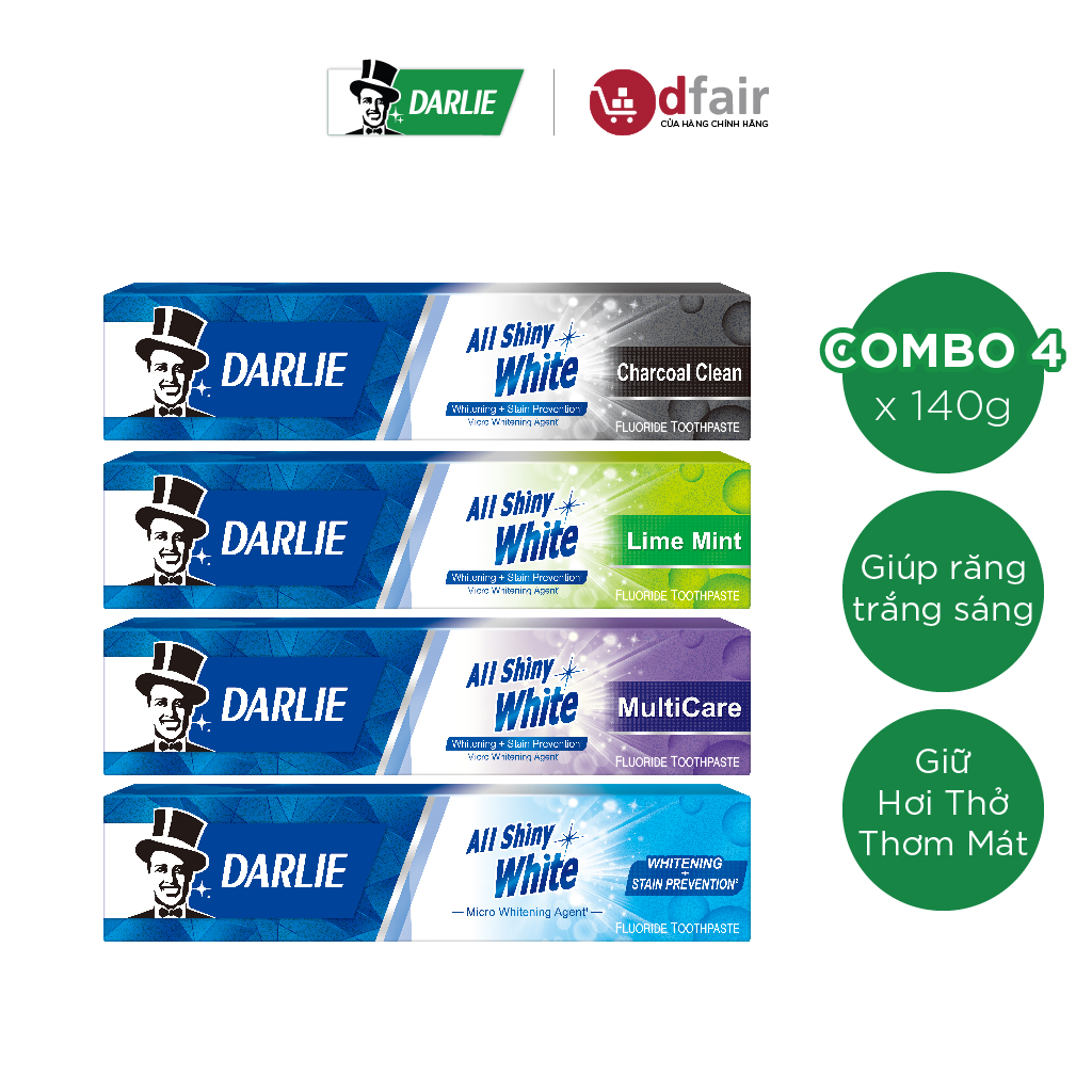 Bộ 4 kem đánh răng darlie all shiny white 140g/tuýp