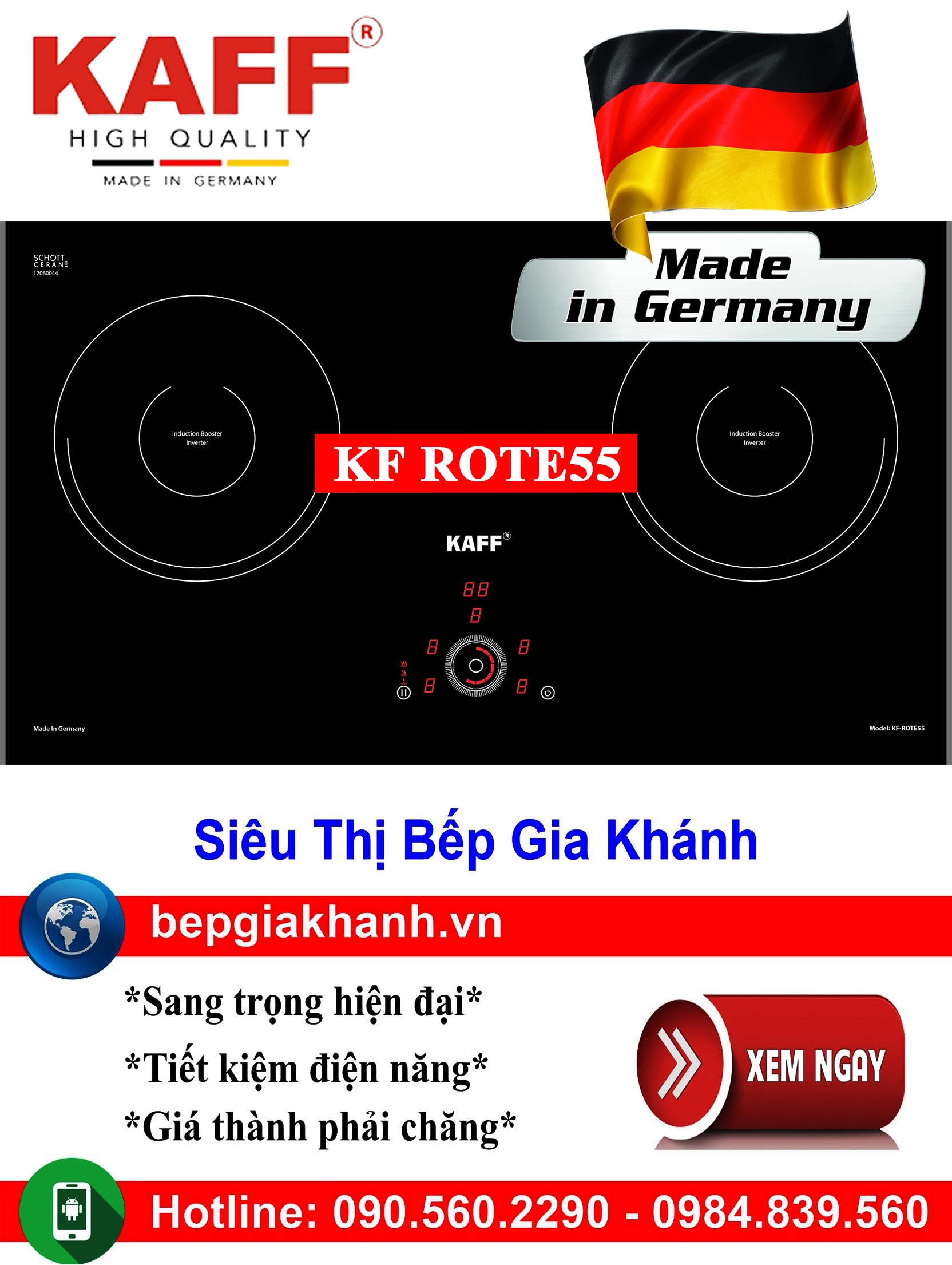 [HCM]Bếp từ đôi Kaff KF ROTE55 nhập khẩu Đức, bếp từ, bếp điện từ, bếp từ đôi, bếp điện từ đôi, bếp từ giá rẻ, bếp điện từ giá rẻ, bếp từ đơn, bep tu don, bep tu