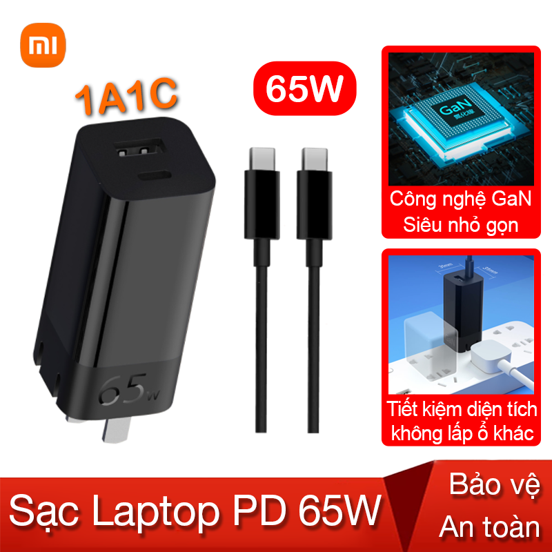 Củ sạc nhanh 65w xiaomi zmi ha729 gan hai cổng 1a1c kèm dây usb-c