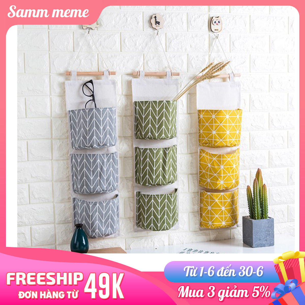 Giỏ Vải Đựng Đồ Cá Nhân Văn Phòng - Giỏ Vải 3 Ngăn Họa Tiết Caro