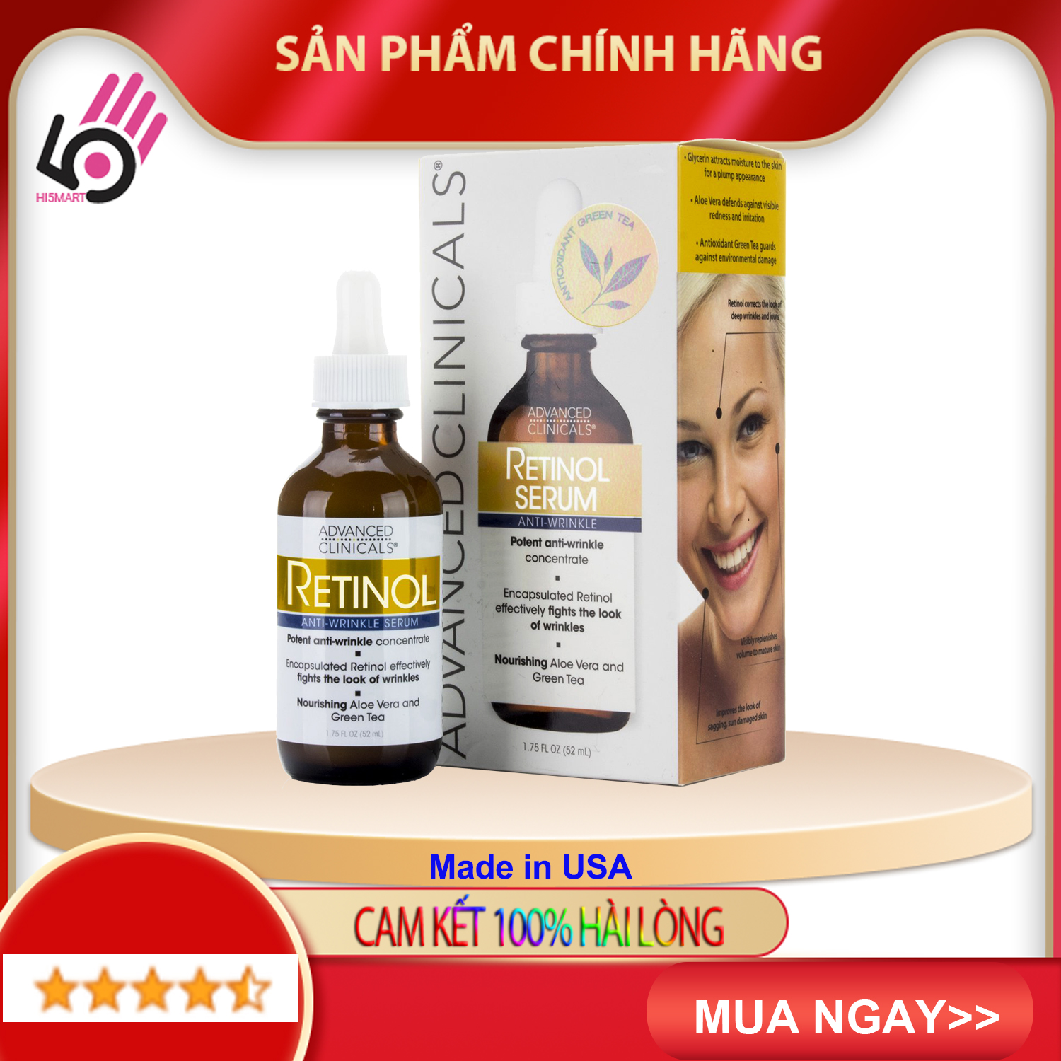 Advanced Clinicals Professional Strength Retinol Serum. Chống lão hóa, giảm nếp nhăn