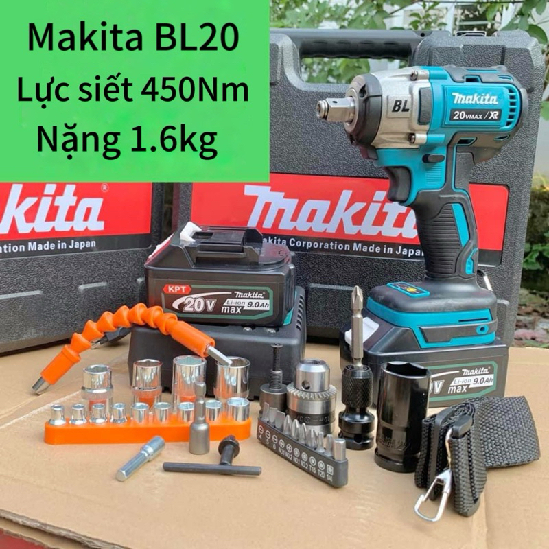 Máy siết bulong MAKITA BL 20V Không Chổi Than,3 Đèn Led Trợ Sáng-khoan tường, bắn vít, siết ốc + Tặng Full phụ kiện