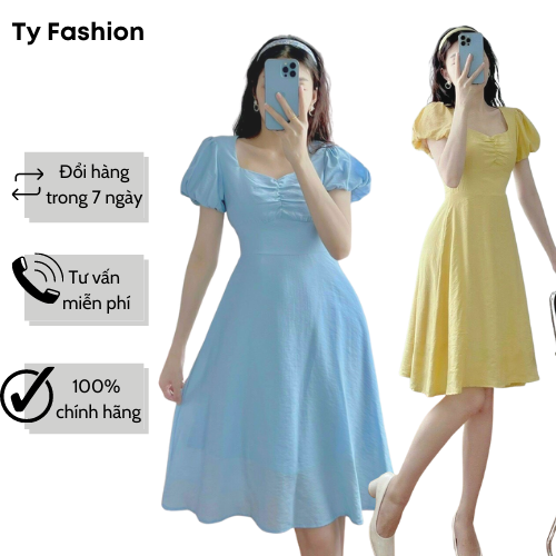 Đầm xoè tiểu thư tyfashion xinh xắn tay phồng dúng ngực s m l tf101