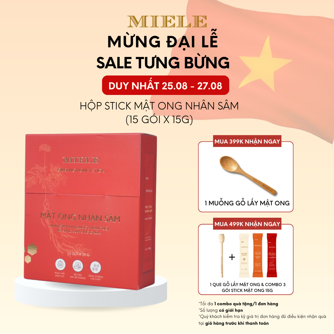 Hộp stick 15 gói mật ong nhân sâm 15g tiện lợi miele