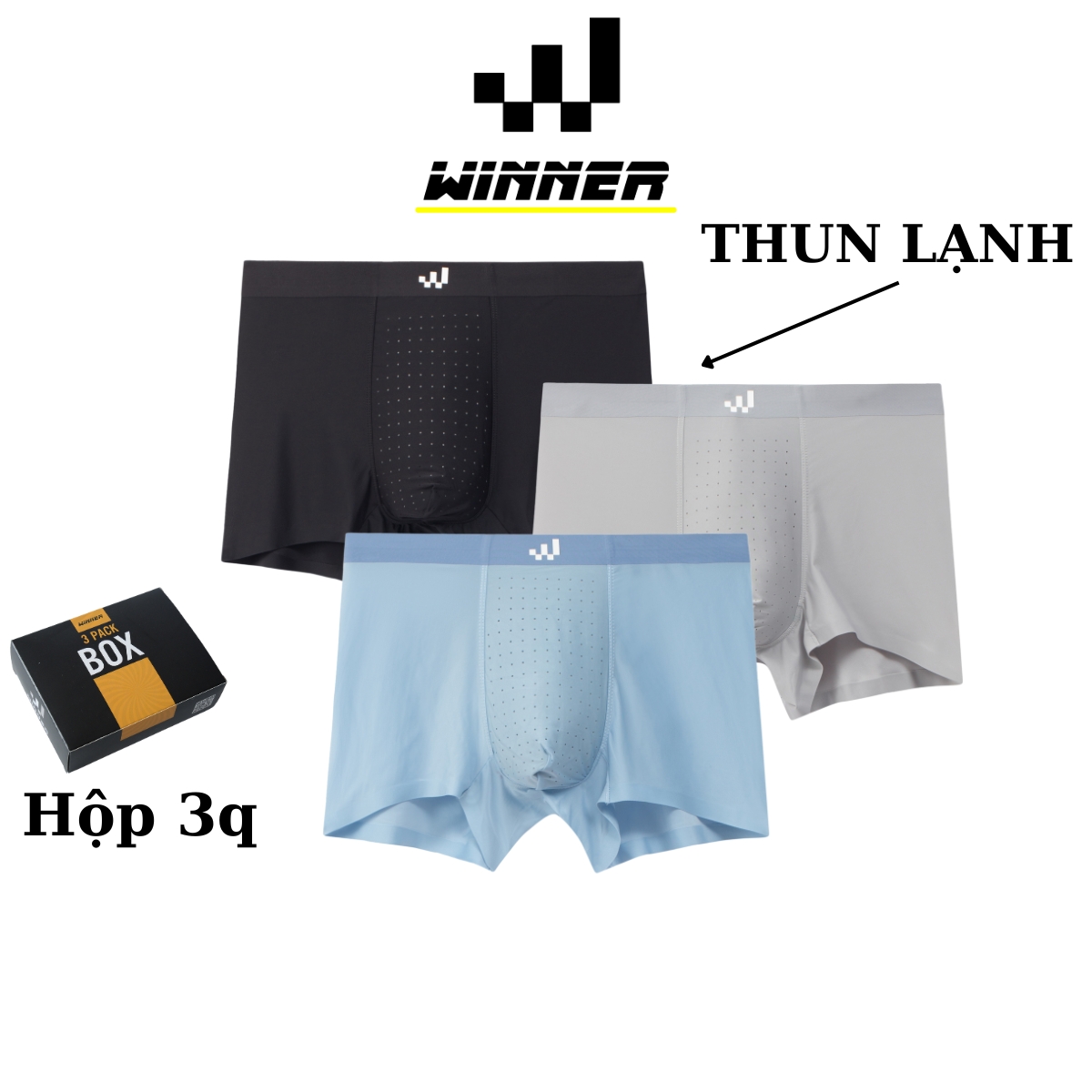 Quần lót nam boxer thun lạnh cao cấp cạp đúc , Combo 3 quần sịp đùi nam thun lạnh winner mã 4m