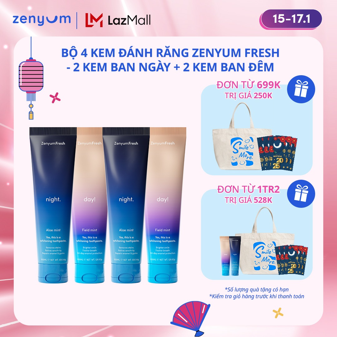 Bộ 4 Kem Đánh Răng Zenyum Fresh - 2 Kem Ban Ngày + 2 Kem Ban Đêm