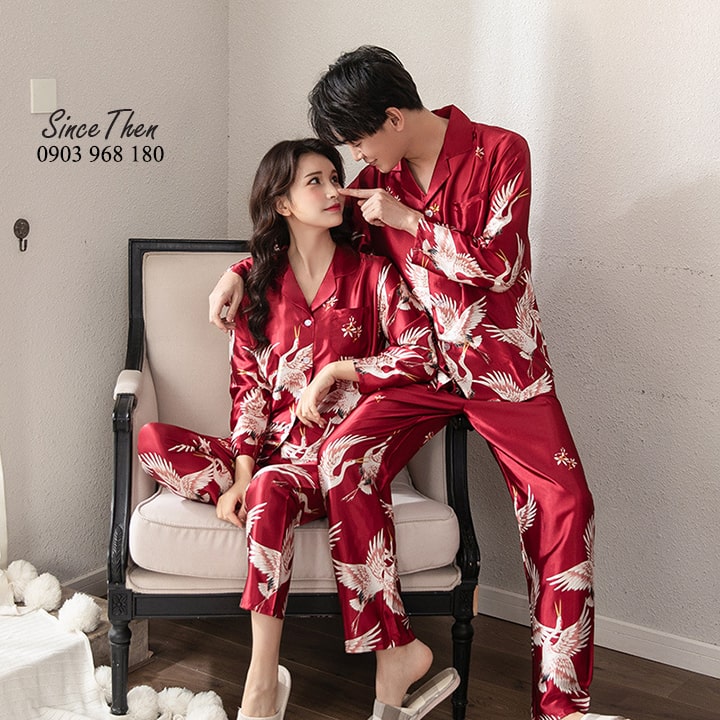 Đồ ngủ đôi tân hôn dành cho vợ chồng mới cưới, Pyjama đôi nam nữ cao cấp hồng hạc - Since Then