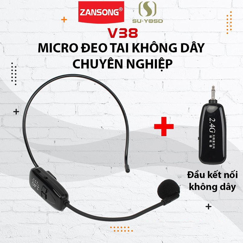 Mic không dây phát sóng 2.4G có thể xuyên tường Zansong V38 cho tất cả các loại loa có cổng mic, máy trợ giảng
