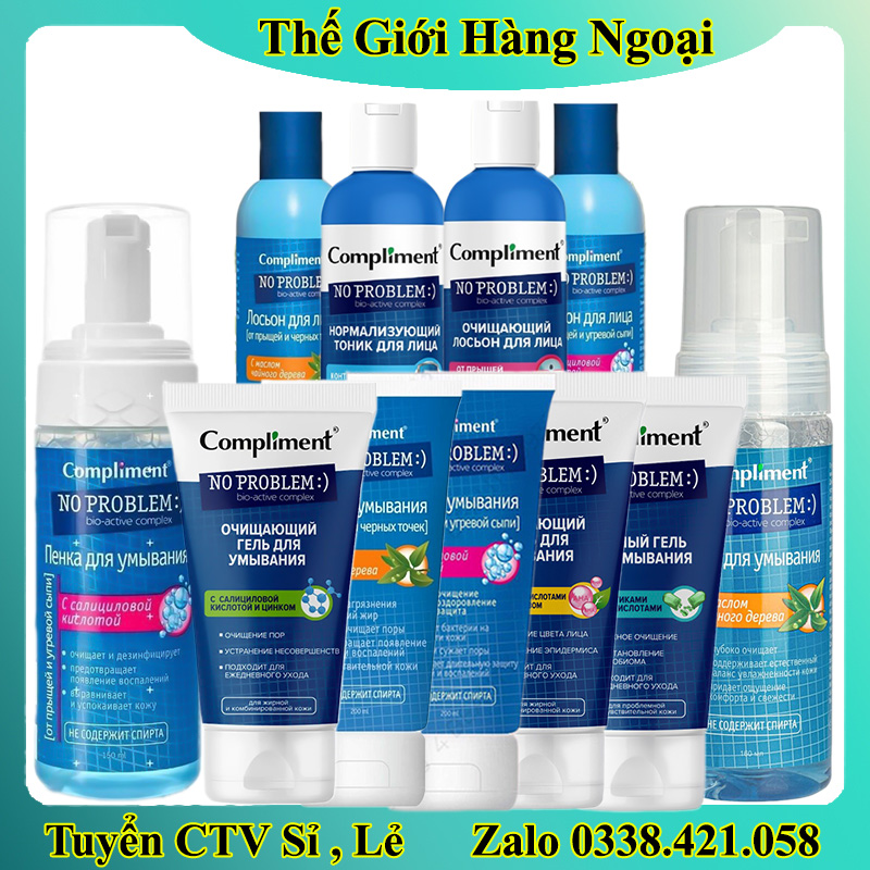 BỘ SỮA RỬA MẶT/ TONER BHA Compliment No Problem làm sạch sâu, giảm viêm & mụn 200ml của Nga