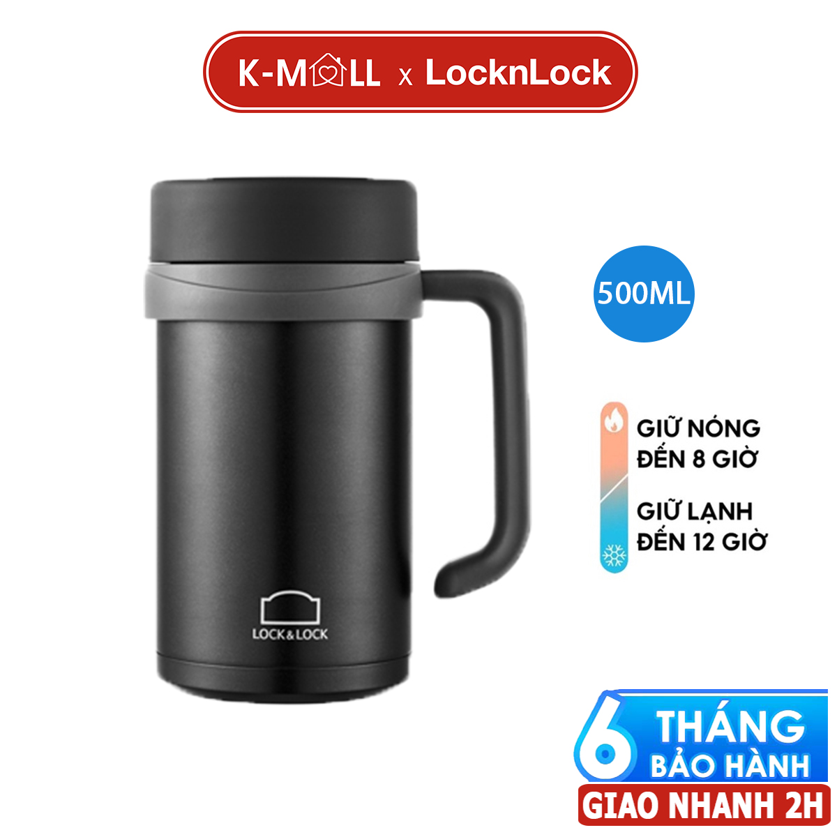 Ca giữ nhiệt locknlock 500ml có tay cầm new basic table miệng ly rộng lhc4026 màu đen - k-mall hàng chính hãng