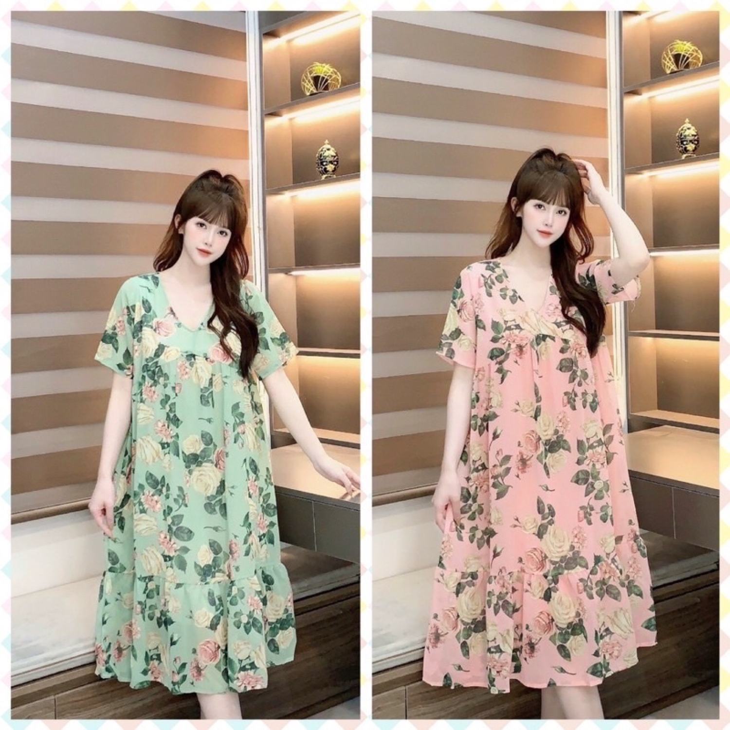 Đầm váy Bầu thiết kế vải Voan 2 lớp, kiểu dáng tiểu thư sang chảnh FREESIZE cho mẹ thoải mái diện đi chơi, đi du lịch