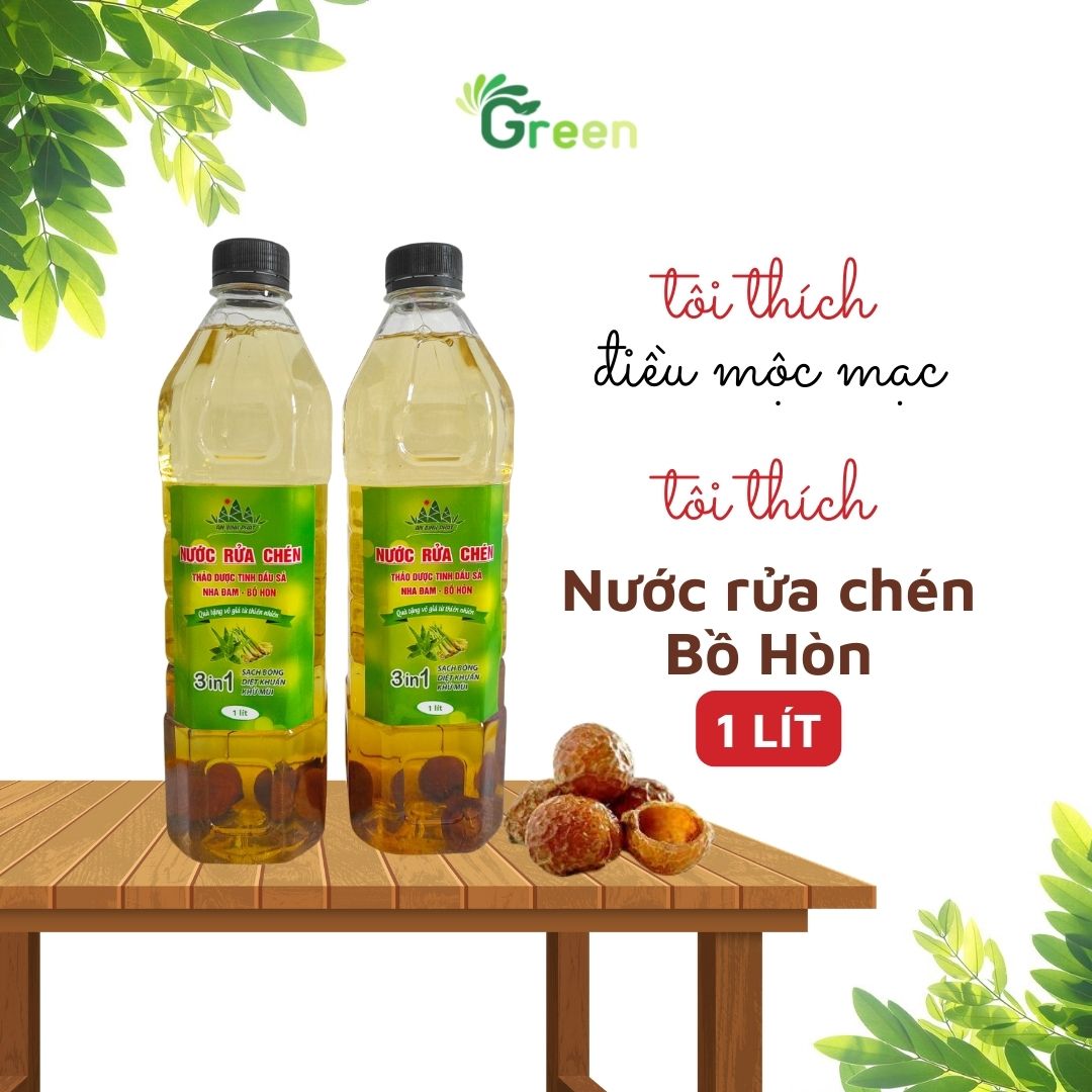 Nước rửa chén bồ hòn thiên nhiên không hóa chất, không hại da tay, chai 1000ml