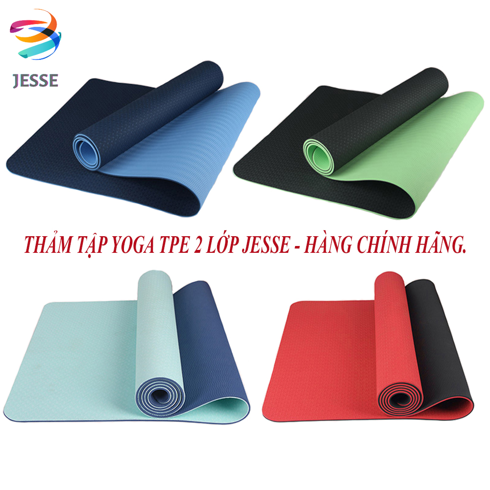 Thảm tập yoga tpe 2 lớp 6mm, thảm tập gym êm ái, đàn hồi, chống trơn trượt , độ bám cao - hàng chính hãng jesse