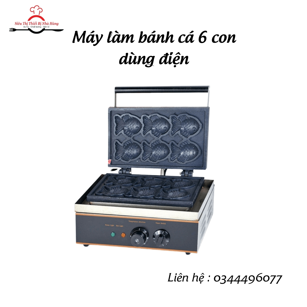 Máy làm bánh cá TAIYAKI, máy làm bánh cá bằng điện 6 con chống dính, chất lượng