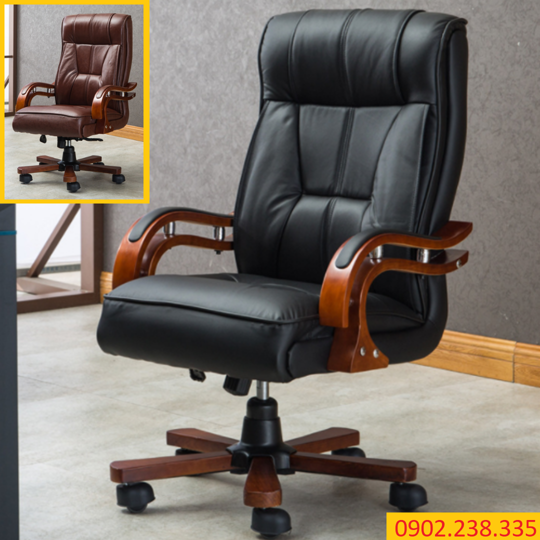 Ghế giám đốc cao cấp - ghế chủ tịch - ghế văn phòng chân xoay - ghế tay gỗ sang trọng