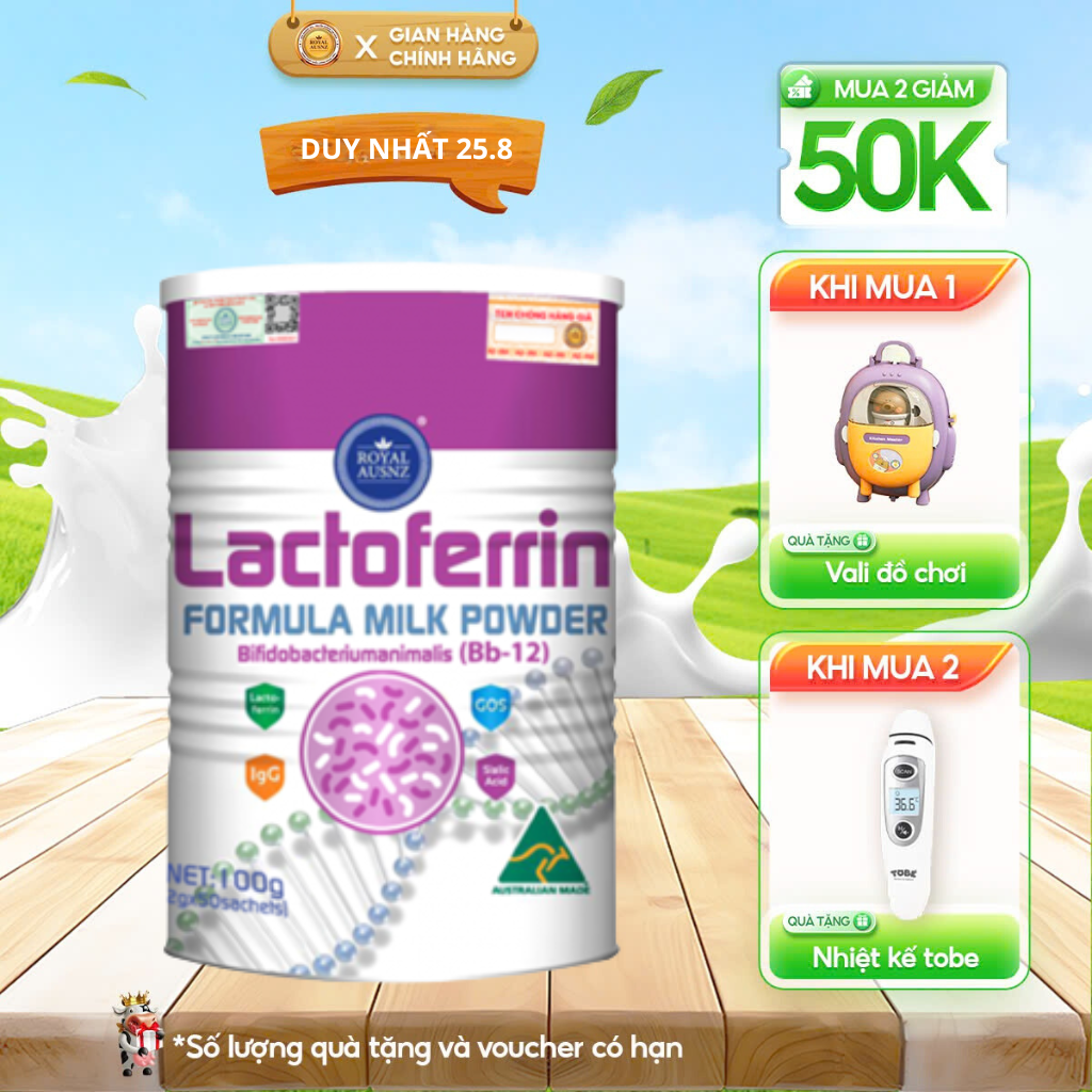 Sữa Bột Hoàng Gia Úc Lactoferrin Formula Milk BB-12 Tăng Cường Hệ Miễn Dịch Cho Trẻ 100g