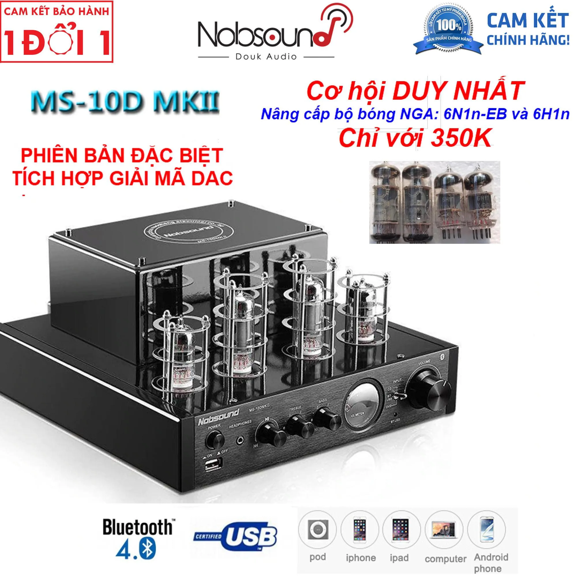 Amply đèn Nobsound MS10D - MKII Bluetooth tích hợp DAC, nếu nâng cấp Bộ bóng Nga hoặc bóng Đức sẽ hay hơn nhiều