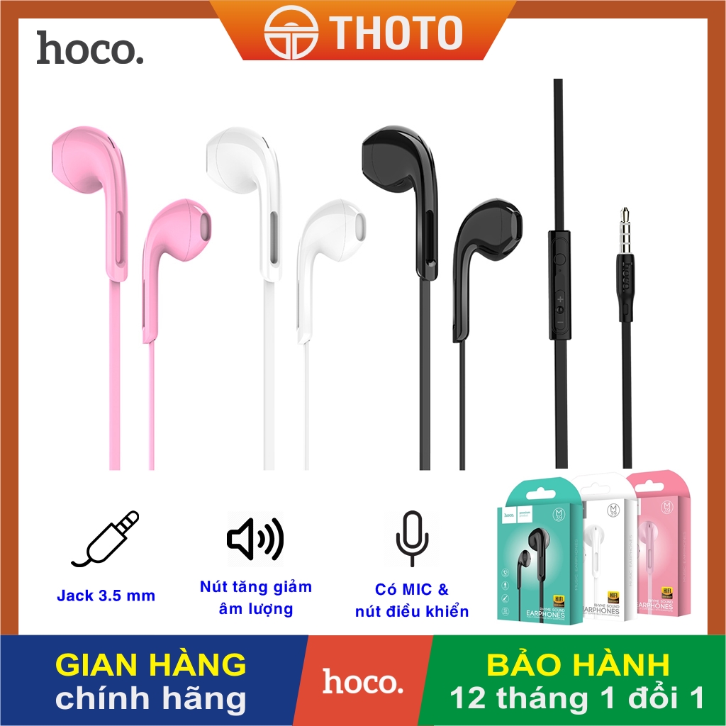 Tai nghe nhét tai kiểu gài In-Ear chính hãng HOCO âm thanh cực hay - Tai nghe có dây kèm MIC và nút điều khiển, jack 3.5 mm dùng cho mọi loại máy