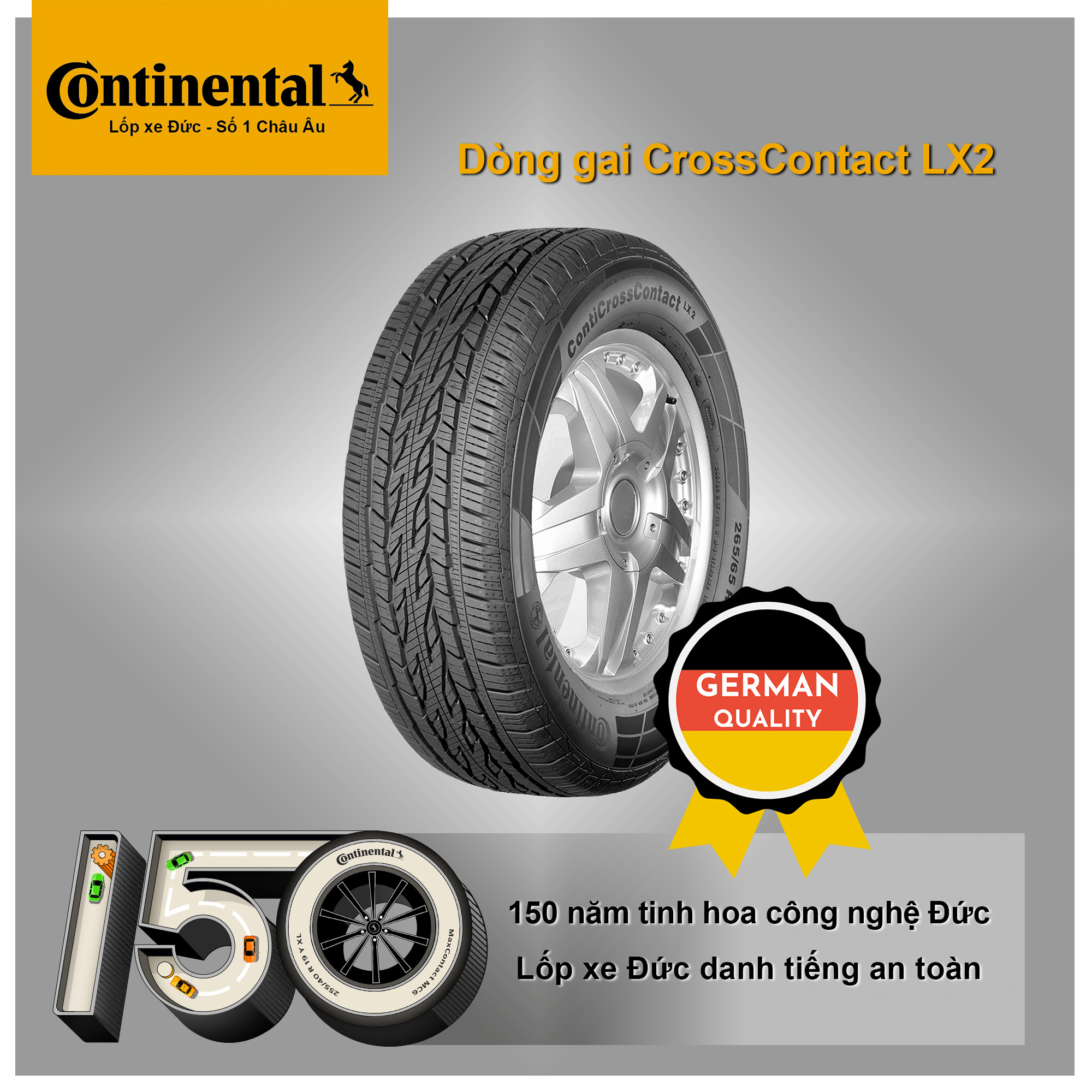 Lốp ô tô Continental 225/55R18 CRC LX2 - dùng cho xe Hyundai Tucson, Mitsubishi Outlander, Peugeot 3008, Peugeot 5008, Renault Koleos, Subaru Forester...